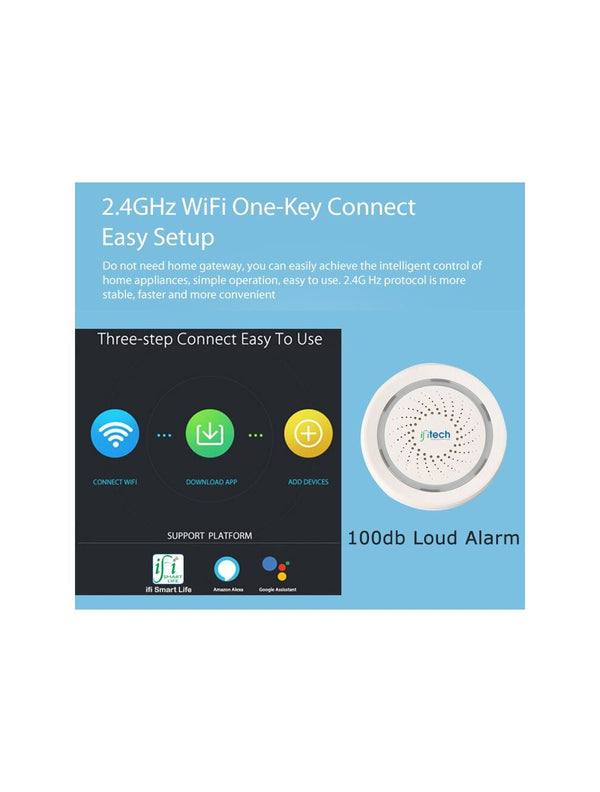 IFITech Smart · WiFi Control · Notification Alerts · Voice Control · Battery Powered - Wi-Fi Siren Alarm