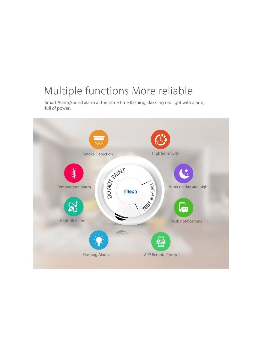 IFITech · Smart WiFi Control · Voice Control · Battery Powered · Smoke Detector