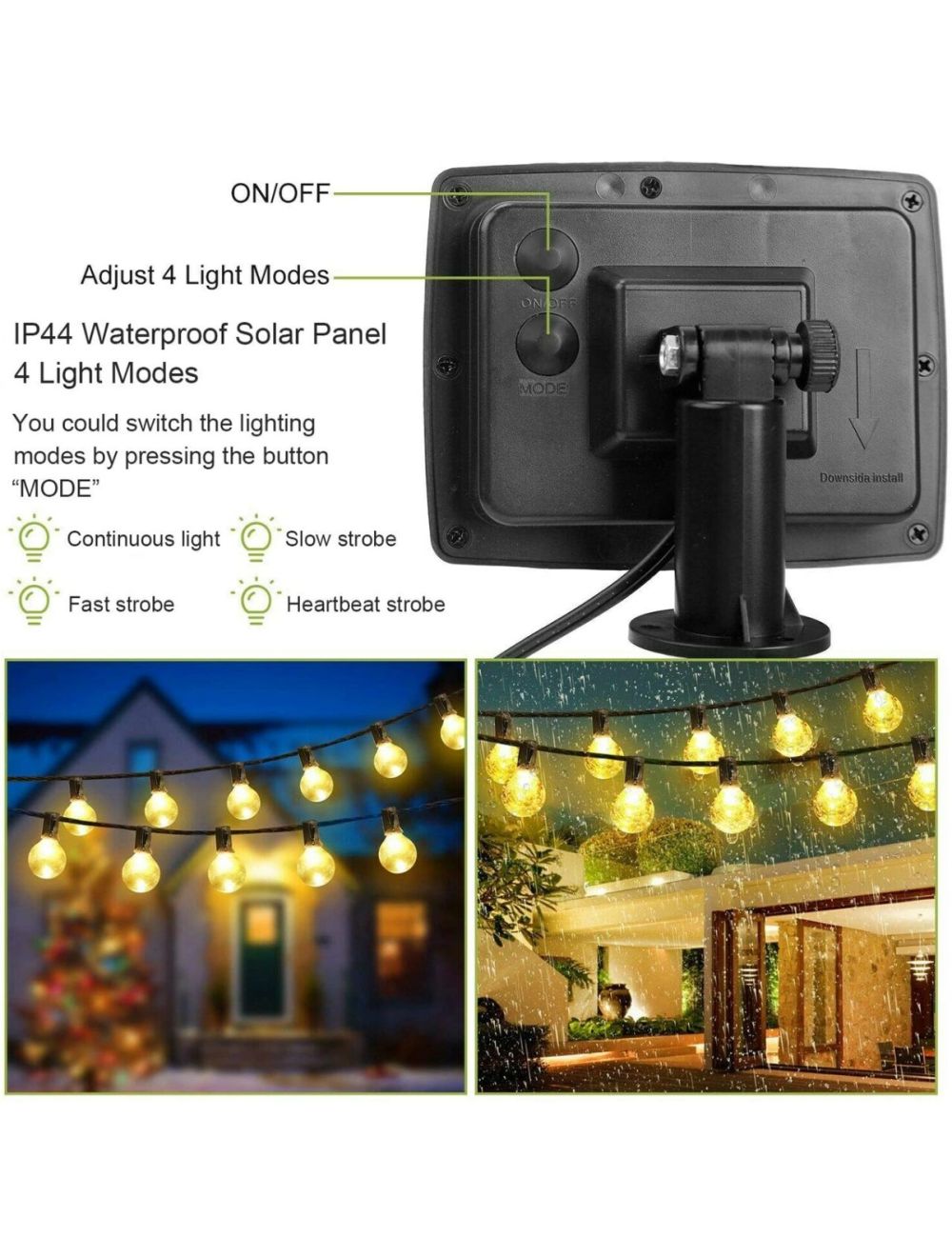 IFITech · Waterproof · Auto ON/OFF · 4 Modes Lighting · 10 LED G40 Bulbs · Solar Powered String Lights- 5.5 Meters
