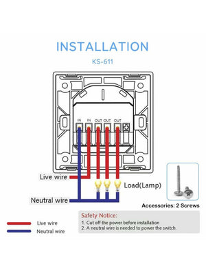 IFITech Smart Touch · WiFi Control · 3 Gang Wall Switch - White