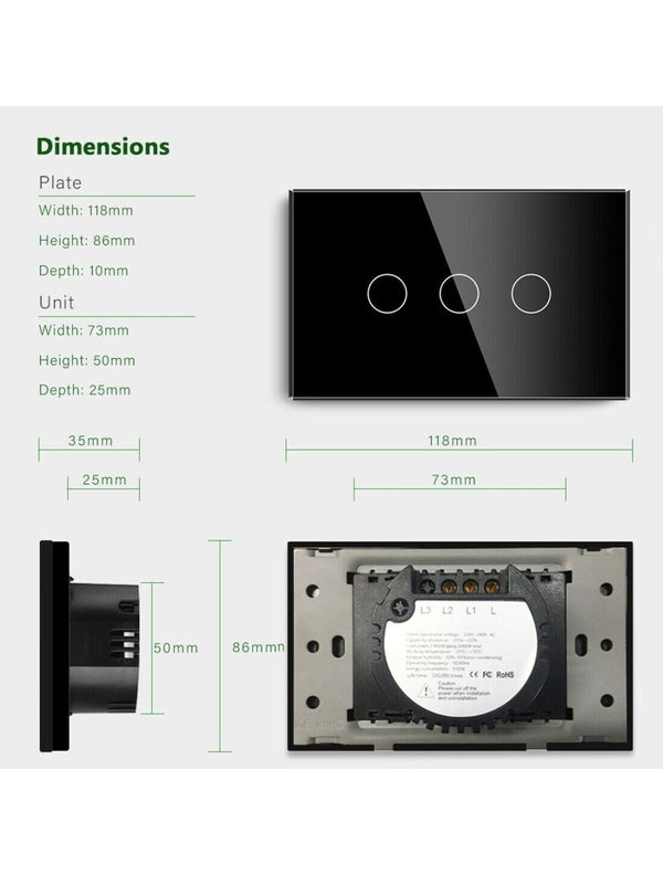 IFITech™ Smart Home Automation Touch Switch 3 Gang,WiFi Control Switch