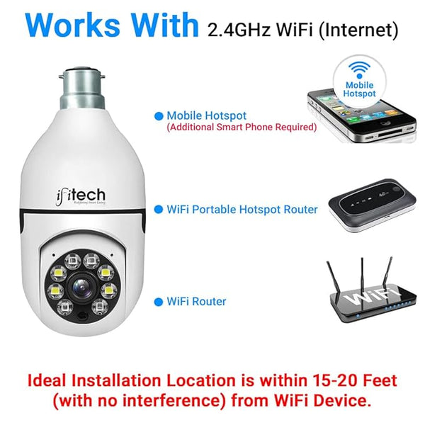 IFITech 2MP and 3MP HD Smart Wi-Fi CCTV Home Security Camera | Bulb Camera Perfect for Home, Office Monitoring (Combo Pack)