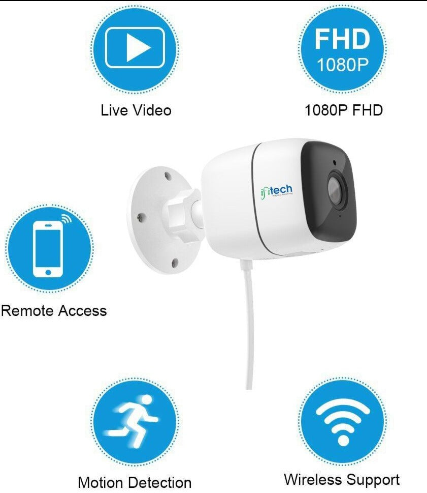 IFITech WiFi Outdoor 1080P Security Camera| APP Control- White