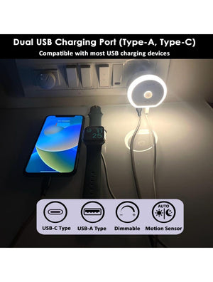 Smart plug charger with motion sensor night light and USB ports charging smartphone and smartwatch – SeTracker/IFITech compatible power adapter.