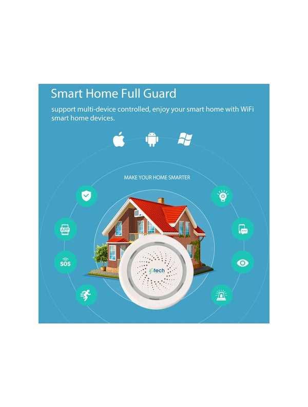 IFITech Smart · WiFi Control · Notification Alerts · Voice Control · Battery Powered - Wi-Fi Siren Alarm