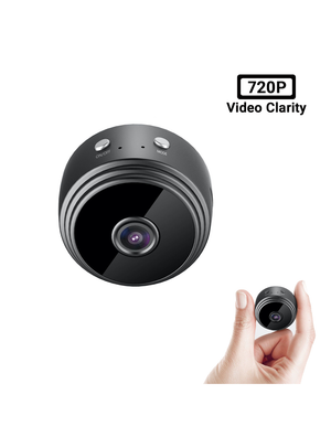 IFITech 720P Mini Home Security Camera with a black dome-style design, featuring a central camera unit and a magnetic bracket for mounting.