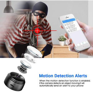 Eye4Spy 720P Mini Home Security Camera with WiFi connectivity for remote live viewing and motion detection alerts.
Supports continuous and motion-based recording, 100° wide-angle lens, low-light vision, and SD card storage up to 128GB.
Compact, magnetic, and flexible design ideal for home, office, and personal security monitoring.