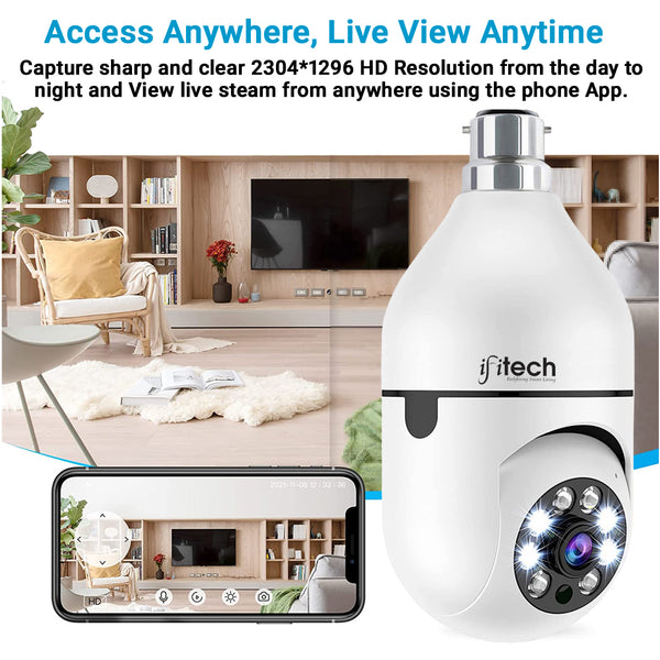IFITech 3MP Full HD Wi-Fi Pan/Tilt Bulb Camera - V380 App
