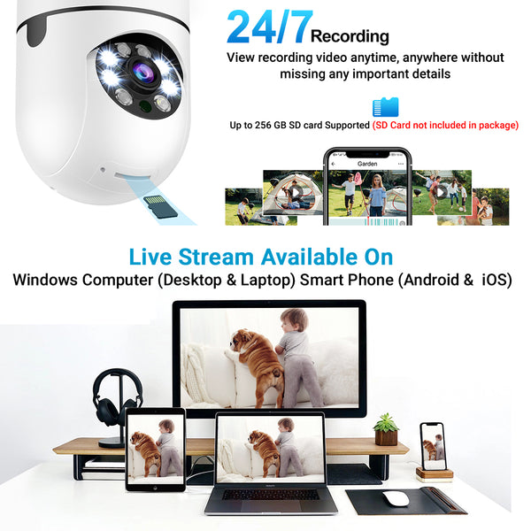 IFITech 3MP Full HD Wi-Fi Pan/Tilt Bulb Camera - V380 App