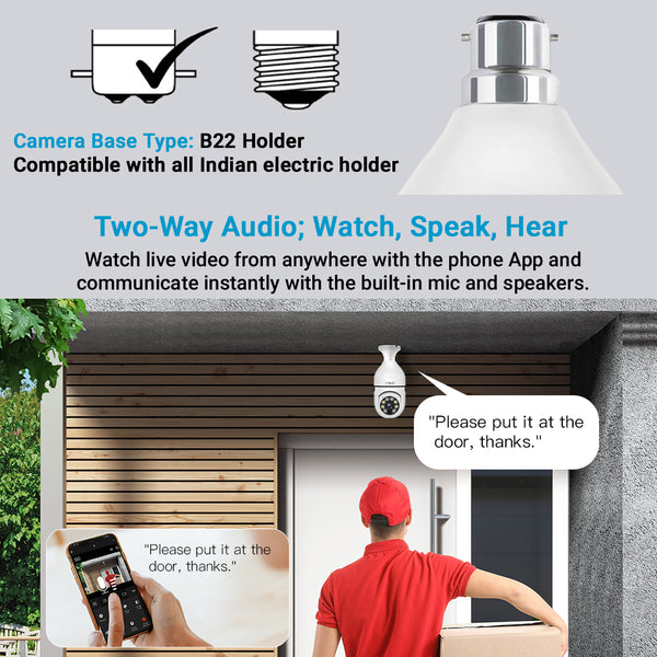 IFITech 3MP Full HD Wi-Fi Pan/Tilt Bulb Camera - V380 App