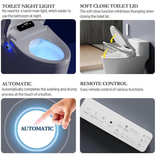 IFITech Electric Bidet Toilet Seat | Heated Toilet Seat with Instant Warm Water & Dryer | Self-Cleaning Nozzle | Remote Control, Night Light