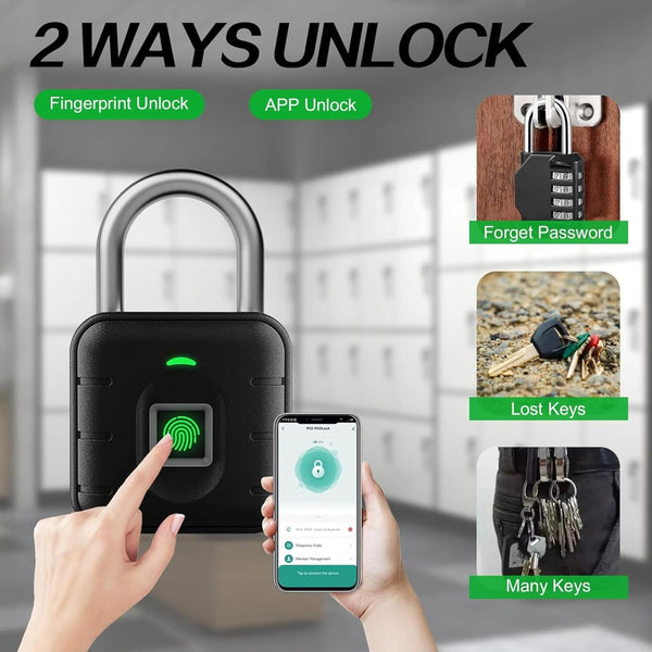 IFITech Fingerprint Lock – Smart Padlock with Keyless Biometric Access - USB Rechargeable| App Control (Bluetooth)