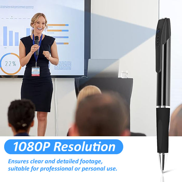Eye4Spy 1080P HD Pen Camera – discreet hidden spy pen with built-in HD camera, loop recording, portable design, supports up to 128GB micro SD card, rechargeable battery, ideal for meetings, lectures, interviews, and personal security.