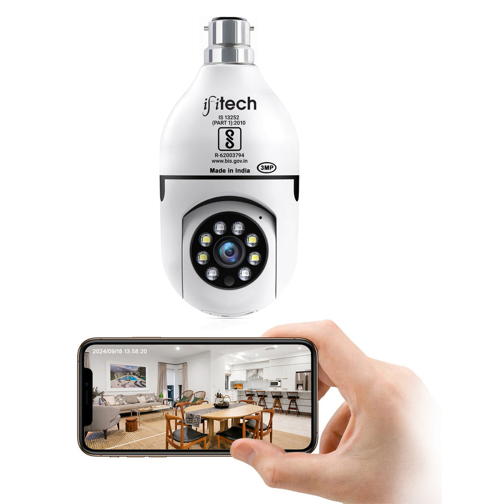 IFITech 3MP Full HD Wi-Fi Pan/Tilt Bulb Camera - V380 App
