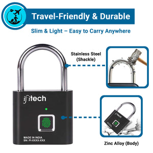 IFITech Fingerprint Lock – Smart Padlock with Keyless Biometric Access (USB Rechargeable)