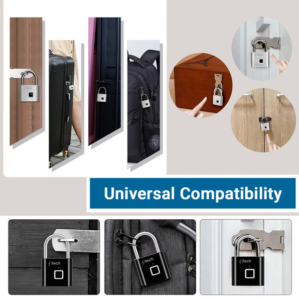 IFITech Fingerprint Lock – Smart Padlock with Keyless Biometric Access (USB Rechargeable)
