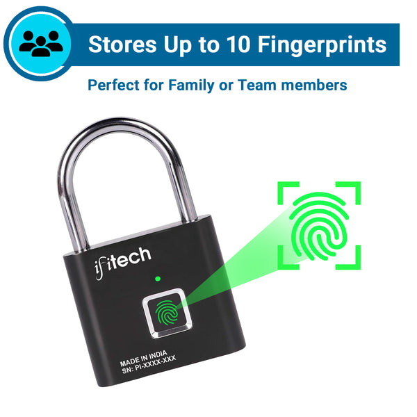 IFITech Fingerprint Lock – Smart Padlock with Keyless Biometric Access (USB Rechargeable)