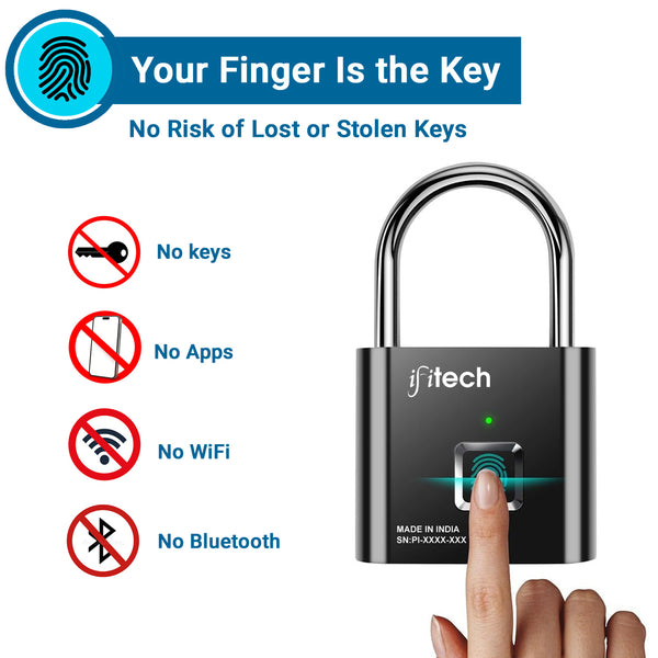 IFITech Fingerprint Lock – Smart Padlock with Keyless Biometric Access (USB Rechargeable)