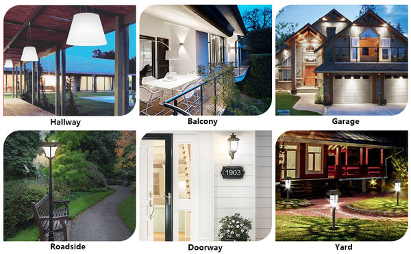 IFITech Dusk to Dawn LED Bulb illuminating a porch, ideal for outdoor and security use.