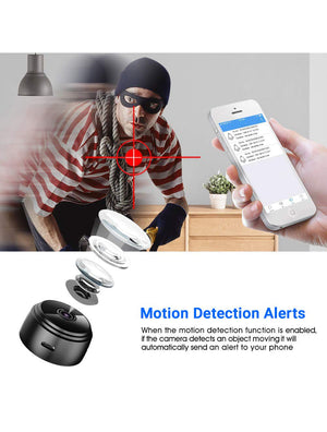 Eye4Spy 1080P Mini Home Security Camera with WiFi connectivity for live remote viewing and motion detection alerts.
Supports continuous and motion-based recording, 100° wide-angle lens, low-light night vision, and SD card storage up to 128GB.
Compact, magnetic, and flexible design ideal for home, office, and personal security monitoring.