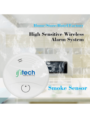 IFITech Smart WiFi Smoke and CO Detector with Mobile App, Alexa & Google Home Compatibility, Battery-Powered - White Round Plastic