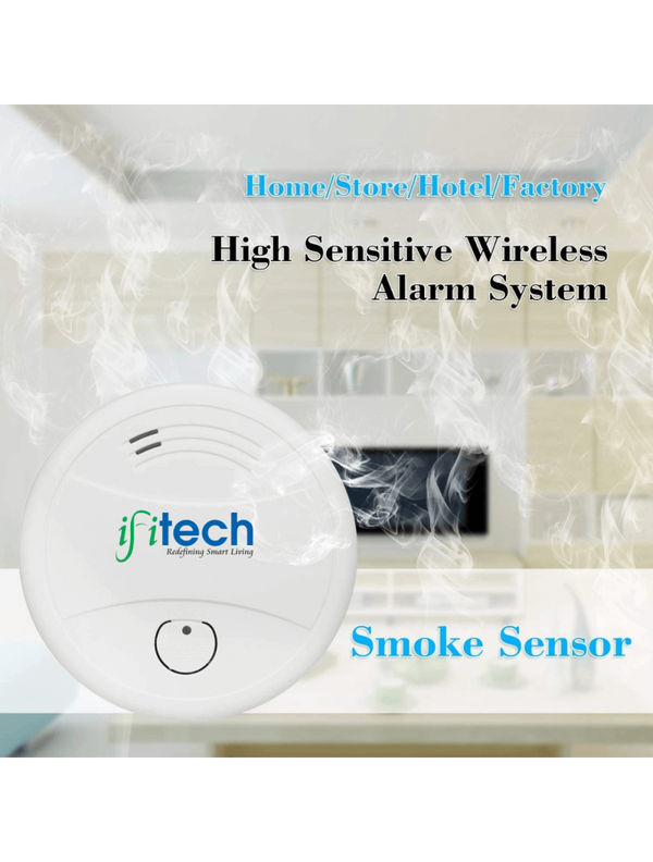 IFITech Smart WiFi Smoke and CO Detector with Mobile App, Alexa & Google Home Compatibility, Battery-Powered - White Round Plastic