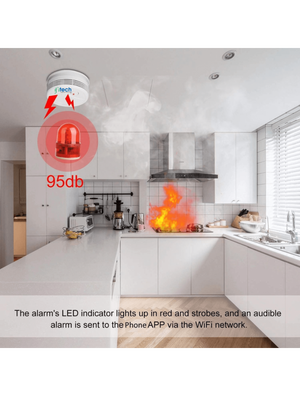 IFITech Smart WiFi Smoke and CO Detector with Mobile App, Alexa & Google Home Compatibility, Battery-Powered - White Round Plastic