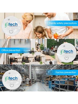 IFITech Smart WiFi Smoke and CO Detector with Mobile App, Alexa & Google Home Compatibility, Battery-Powered - White Round Plastic