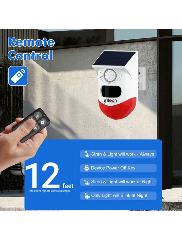 IFITech WiFi Solar  Motion Sensor Alarm | 120DB Siren Sound | Remote / App Control