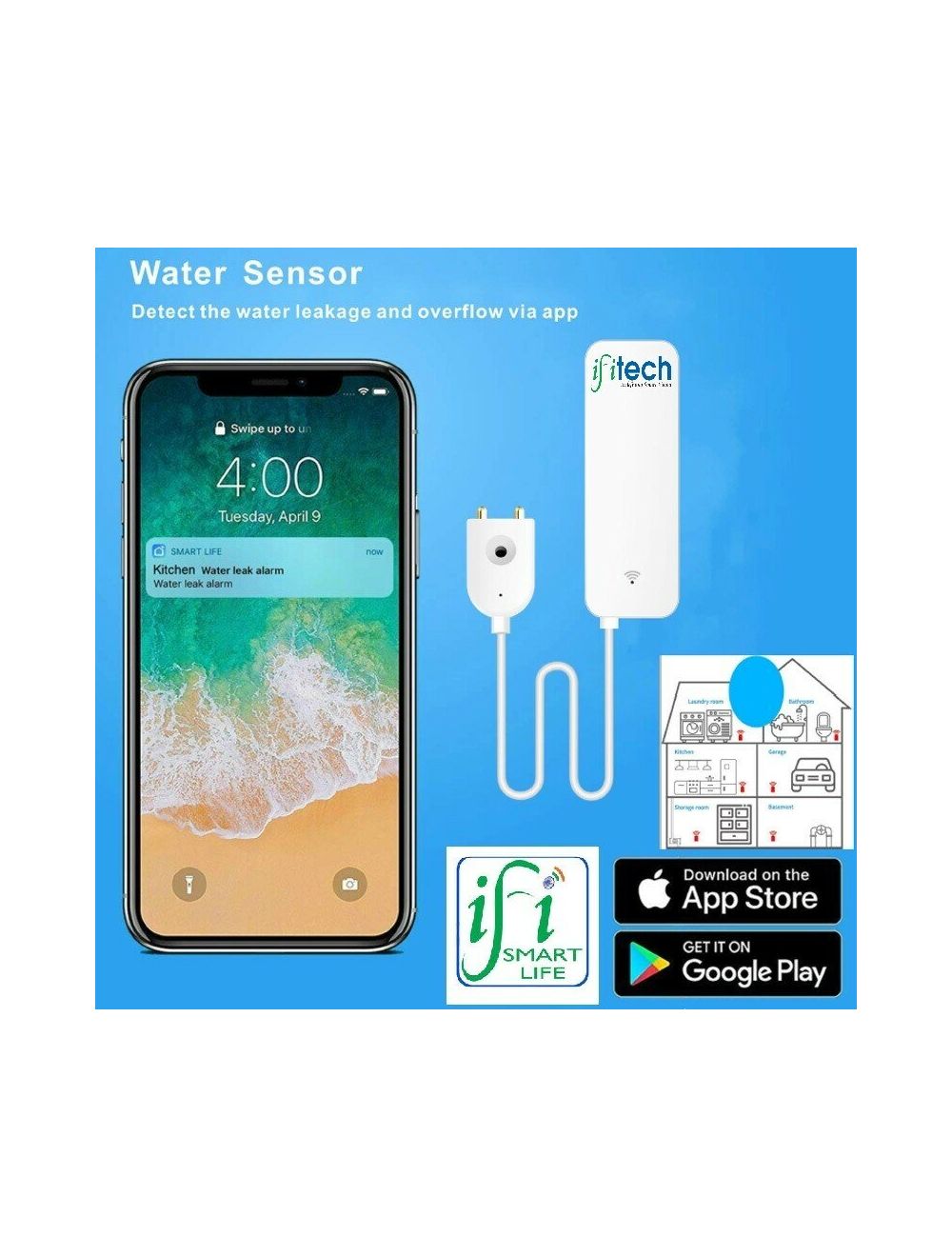 IFITech WiFi Water Leakage Detector | App Control