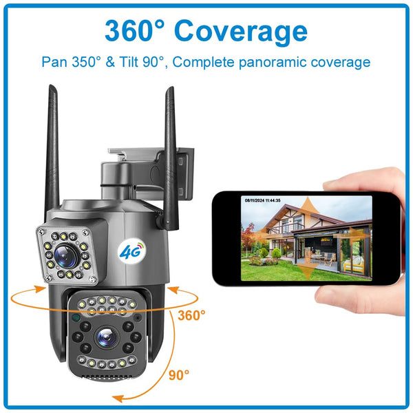 IFITech 4MP Dual-Lens Outdoor CCTV Camera | Smart Home Security Camera with Ethernet & SIM Card Connectivity | 360° Coverage