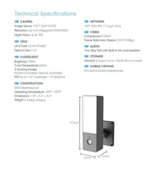 Technical specifications of a IFITech security door lock system with dimensions and features listed.