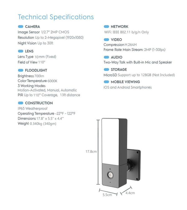 Technical specifications of a IFITech security door lock system with dimensions and features listed.
