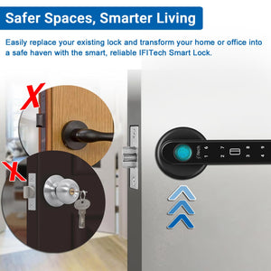 IFITech Smart Door Lock | 5 Way Unlock – Fingerprint, Pin, RFID Card, Mobile App (Bluetooth) and Manual Key Access for Wooden Doors | Fingerprint Door Lock (Black)