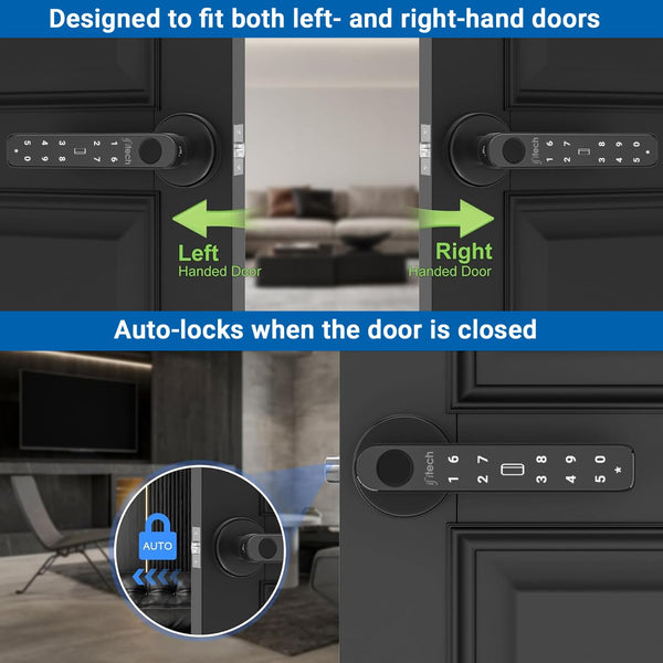 IFITech Smart Door Lock | 5 Way Unlock – Fingerprint, Pin, RFID Card, Mobile App (Bluetooth) and Manual Key Access for Wooden Doors | Fingerprint Door Lock (Black)