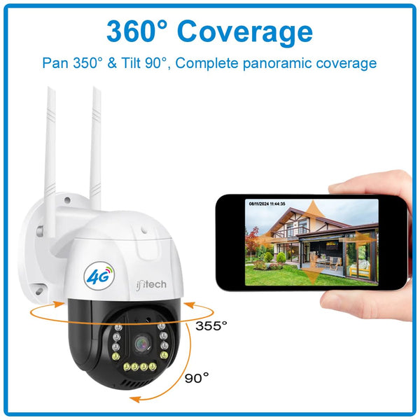 IFITech 4MP Full HD Outdoor CCTV Camera | Smart Home Security Camera SIM Card & Ethernet Connectivity | 360° Coverage