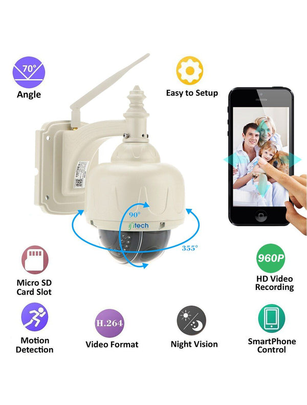 IFITech™ 1.3MP PTZ Outdoor Wireless/Wired IP Network Bullet Camera with 4X Optical Zoom