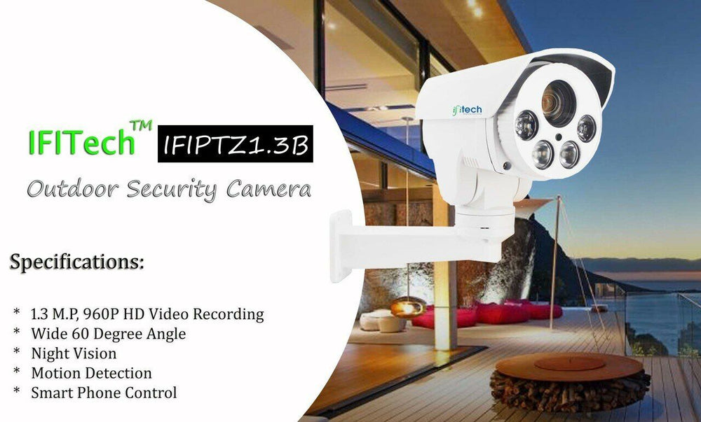 IFITech™ IFIPTZ1.3B Outdoor HD 960P Wireless PTZ Security Camera with Night Vision and 4X Optical Zoom