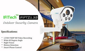 IFITech™ IFIPTZ1.3B Outdoor HD 960P Wireless PTZ Security Camera with Night Vision and 4X Optical Zoom