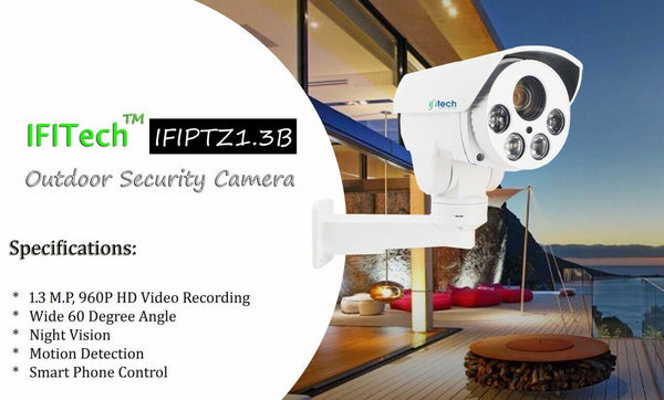 IFITech™ IFIPTZ1.3B Outdoor HD 960P Wireless PTZ Security Camera with Night Vision and 4X Optical Zoom