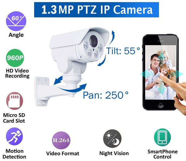 IFITech™ IFIPTZ1.3B Outdoor HD 960P Wireless PTZ Security Camera with Night Vision and 4X Optical Zoom