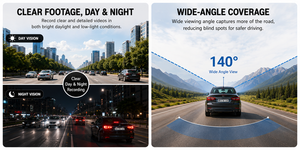 IFITech Full HD WiFi Car Dash Camera, 140° Wide Angle, Mobile App, Loop Recording, G-Sensor, Parking Monitoring, Supports Up to 128GB