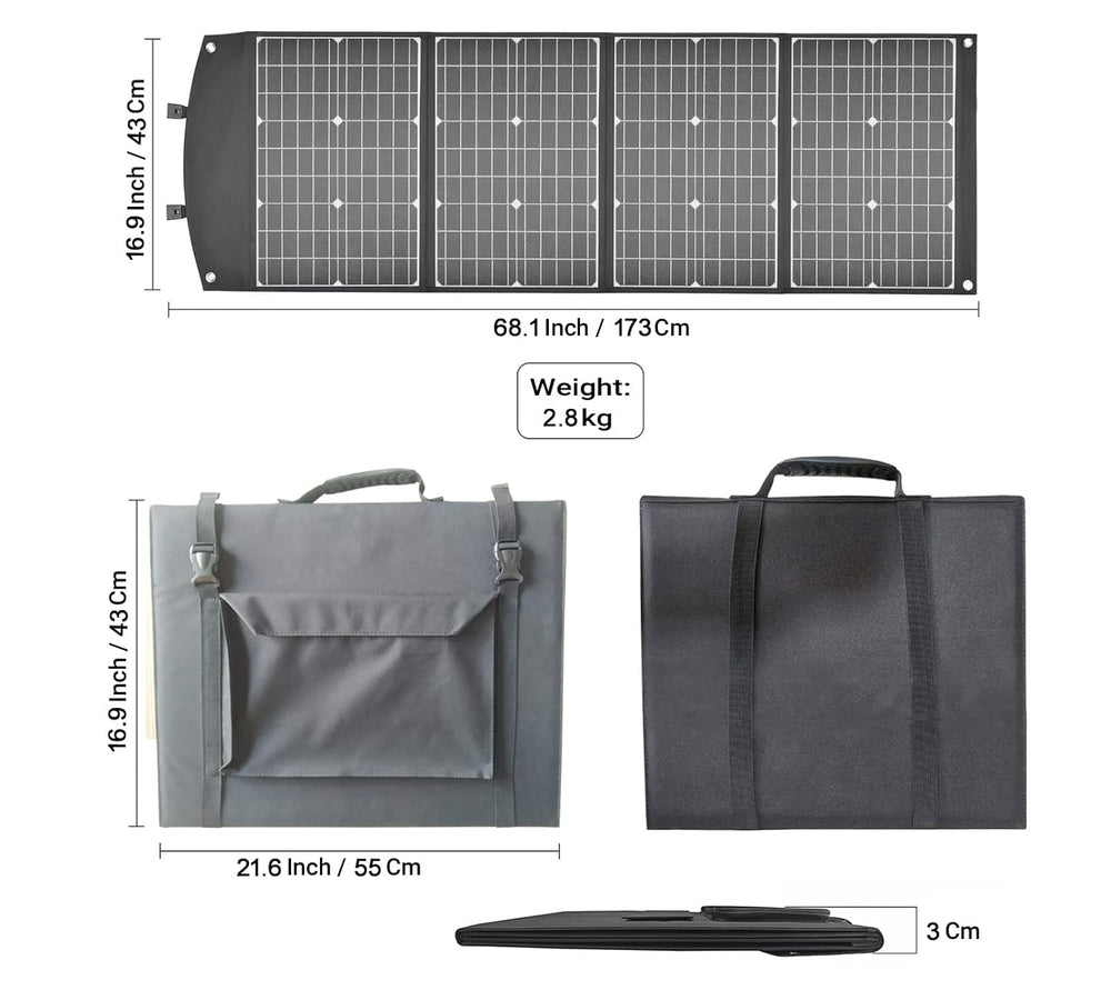 IFITech 150W Foldable Solar Portable USB Outdoor Charger with Dual Charging Ports for iPhone, iPad, Android Cellphone, Power Bank and Other Smart Devices(Black)