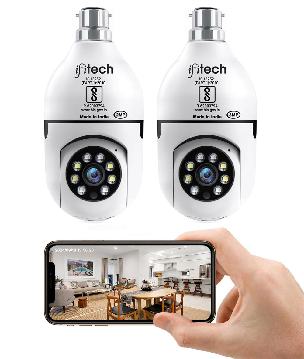 IFITech 2MP and 3MP HD Smart Wi-Fi CCTV Home Security Camera | Bulb Camera Perfect for Home, Office Monitoring (Combo Pack)
