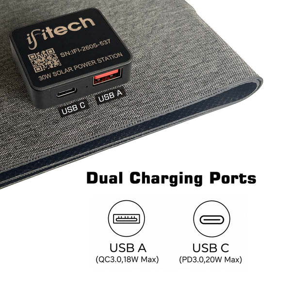 IFITech 30W Portable Solar Panel Charger | Waterproof Foldable Outdoor Power Solution