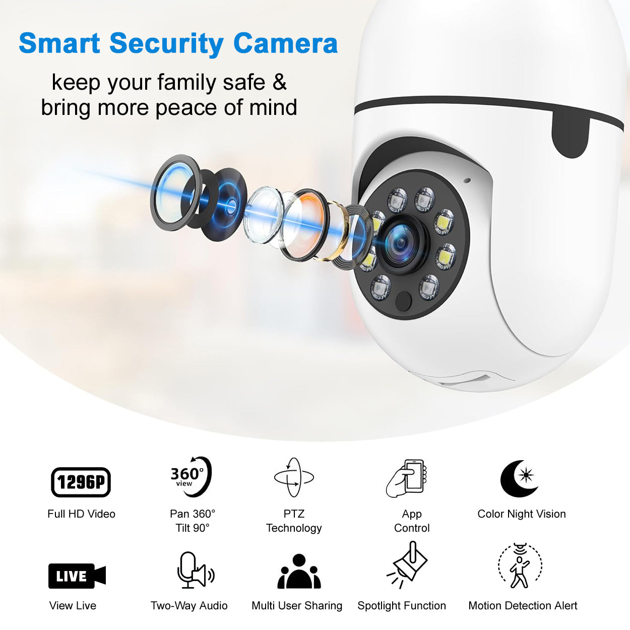 IFITech 3MP Full HD Wi-Fi Pan/Tilt Bulb Camera V380 App