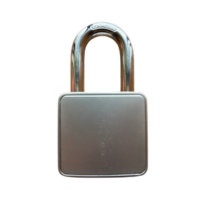 Metallic padlock on a white background