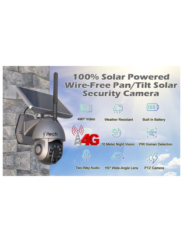 IFITech 100% Wireless 4G LTE Solar Powered Outdoor 4MP Full HD Pan & Tilt Security Camera