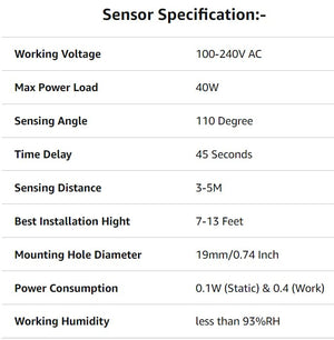 IFITech Energy Saving PIR-B Motion Sensor Switch with Day Night Sensor - Works Only Night, Max Load- 40W (White)