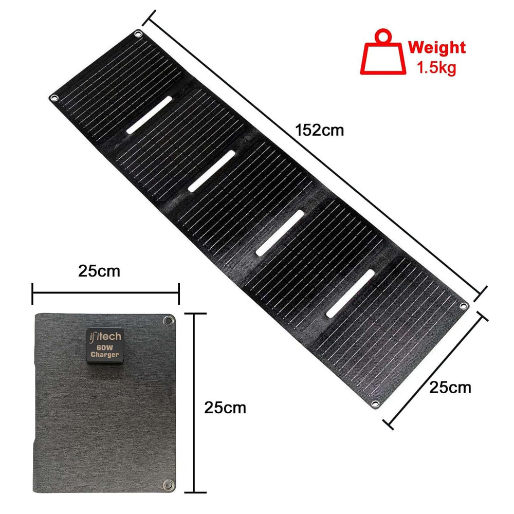 IFITech 60W Foldable Solar Panel Charger | ETFE Waterproof Portable Solar Panel for USB Charging Devices, Compatible with Smartphone, Power Bank, Digital Camera | Ideal for Camping, Outdoor, Travel